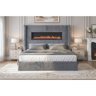 Sunvega King Size Upholstered Wooden Bed with Bluetooth Speakers and USB Ports