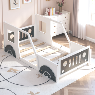 Sunvega Twin Size Blue Classic Car-Shaped Platform Bed with Wheels