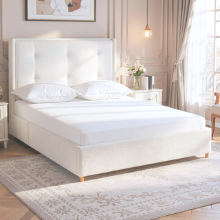 Sunvega King Platform Bed Frame with Cushioned Headboard and Solid Wood Feet