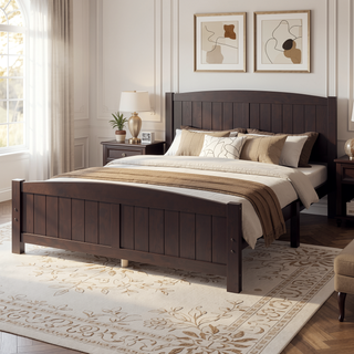Sunvega White Solid Wood Queen Platform Bed with Slats No Box Spring Needed