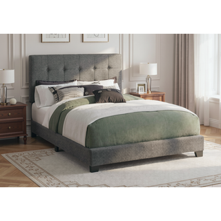 Sunvega Upholstered Full Size Bed Frame with Tufted Headboard in Dark Grey Boucle