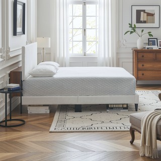 Sunvega White Faux Leather Upholstered Queen Bed with Adjustable Headboard