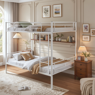 Sunvega Full Over Full Metal Bunk Bed with Chrome Finish and Guardrails