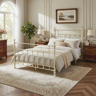 Sunvega Elegant Spindle Design Full Bed with Sturdy Metal White Finish