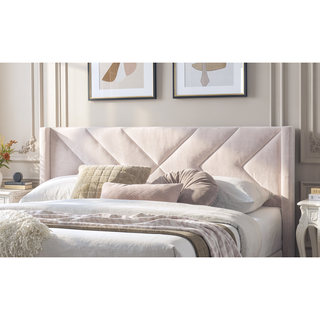 Sunvega Modern Light Pink Velvet Upholstered Queen Size Bed with Clean Lines Headboard