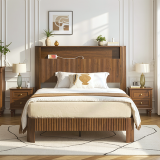Sunvega Queen Size Bed Frame with Storage Headboard and Built-in Charging Station