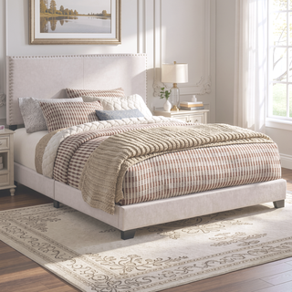 Sunvega Full Bed with Nailhead Trim and Solid Wood Legs in Modern Black Finish