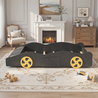 Sunvega Twin Size Race Car Bed with Wheels Storage and Sturdy Wood Construction