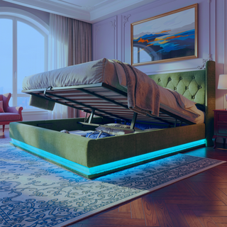 Sunvega Full Size Upholstered Bed with 360 LED Lighting Hydraulic Storage and USB Charging