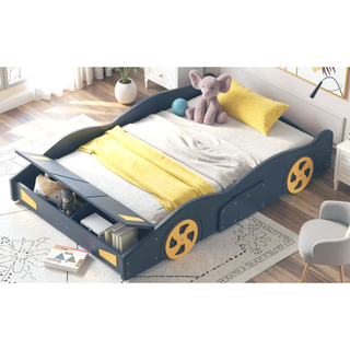 Sunvega Twin Size Race Car Bed with Wheels Storage and Sturdy Wood Construction