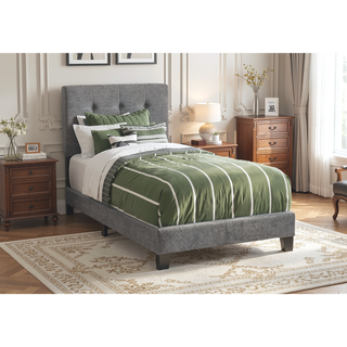 Sunvega Twin Size Upholstered Bed Frame in Dark Grey Boucle with Tufted Headboard