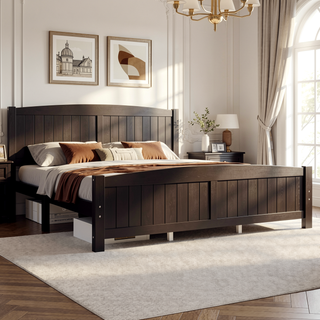 Sunvega White Solid Wood Queen Platform Bed with Slats No Box Spring Needed