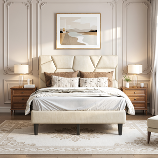 Sunvega Queen Bed Frame with Linen Storage Headboard Strong and Stable No Noise
