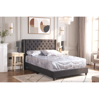 Sunvega Elegant Transitional Black Upholstered King Bed with Plush Headboard