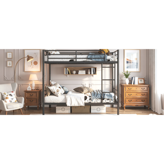 Sunvega Full Over Full Metal Bunk Bed with Chrome Finish and Guardrails