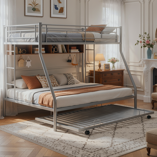 Sunvega Twin over Full Bunk Bed with Twin Trundle and Two Ladders