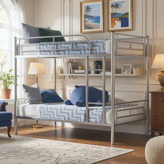Sunvega Full Over Full Metal Bunk Bed with Chrome Finish and Guardrails