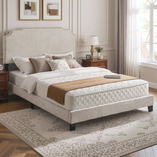 Sunvega Art Deco Inspired Queen Panel Bed with Nailhead Trim and Matte Metallic Finish