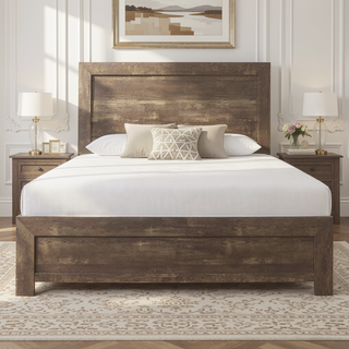 Sunvega Natural Finish Full Bed with Headboard Footboard and Rails