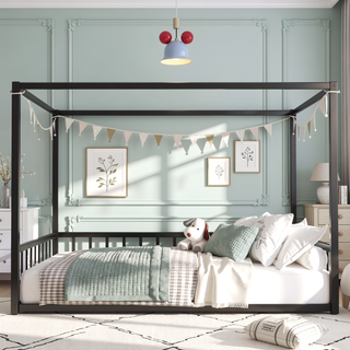 Sunvega Full Size Floor Bed with Multi-Sided Guardrail Protection and Open Low-Profile Design
