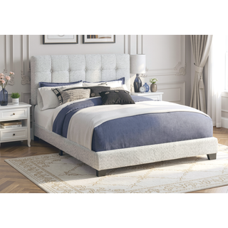 Sunvega Queen Size Upholstered Bed Frame in Light Grey Boucle with Tufted Headboard