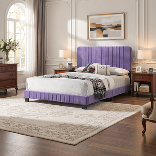 Sunvega Full Bed with Chic Tufted Headboard and Vibrant Blue Hue in One Box