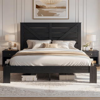 Sunvega Full Size Metal Platform Bed Frame with Headboard and Under Bed Storage