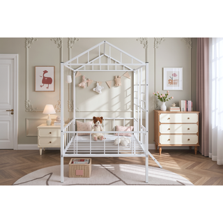 Sunvega Contemporary House Design Twin Bunk Bed With Full Metal Construction And Angled Ladder