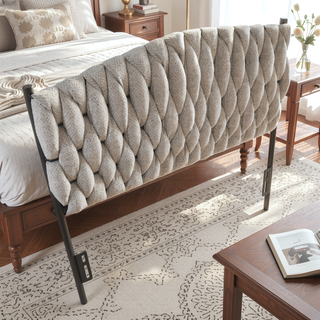 Sunvega Braided Matisse Twin Size Headboard in Black Metal and Cream Fabric