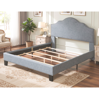 Sunvega Light Gray Transitional Upholstered California King Size Bed Frame