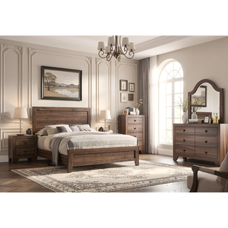 Sunvega Brown Cherry Finish Contemporary Fabric Panel Bed in One Box