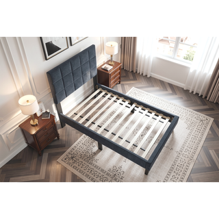 Sunvega Twin Bed with Adjustable Headboard and Soft Brushed Linen Fabric