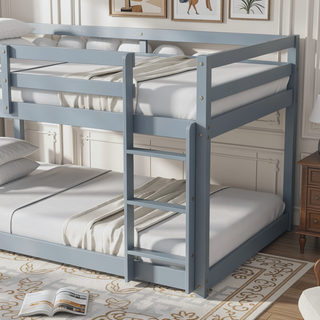 Sunvega Twin over Twin Solid Wooden Bunk Bed with Ladder and Strengthened Slats