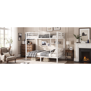 Sunvega Metal Full over Full Bunk Bed for Teens and Adults with Noise Reduction and Storage
