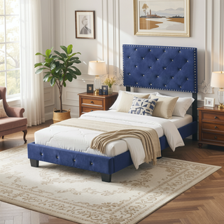 Sunvega Navy Blue Twin Bed Frame with Robust Durable Construction for Bedroom