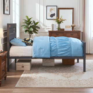 Sunvega Gunmetal Cargo Container Themed Full Platform Bed with Panel Headboard