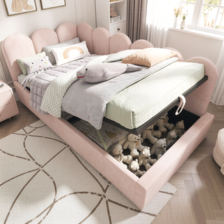 Sunvega Velvet Upholstered Ottoman Daybed With Hydraulic Storage And Metal Frame