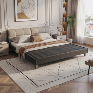Sunvega Easy Assembly Modern Faux-Wood Legs Fabric Covered Twin Bed Frame