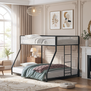 Sunvega Contemporary Twin Over Full Metal Bunk Bed with Reversible Ladder and Mesh Safety Rails