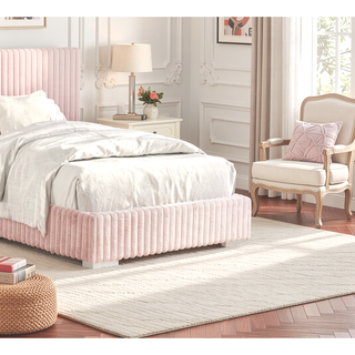Sunvega Contemporary White Fur Chenille Fabric Mattress Ready Queen Size Bed