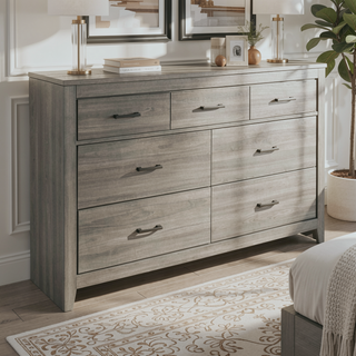 Sunvega Dark Gray Finish Transitional Look 1pc Dresser of 7 Drawers Industrial Rustic Modern Style Bedroom Furniture