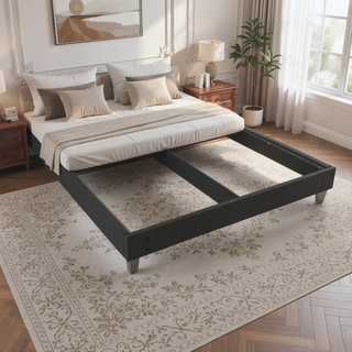 Sunvega Easy Assembly Modern Faux-Wood Legs Fabric Covered Twin Bed Frame