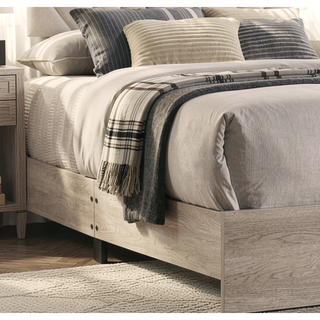 Sunvega Contemporary Cream Queen Size Bed with V-Design Headboard in Gray