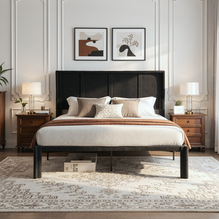 Sunvega Full Size Upholstered Platform Bed Frame with Headboard and Wood Slat Support