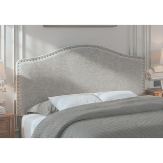 Sunvega Upholstered Arched Top Headboard in Grey Linen Look with Chrome Nailhead Trim