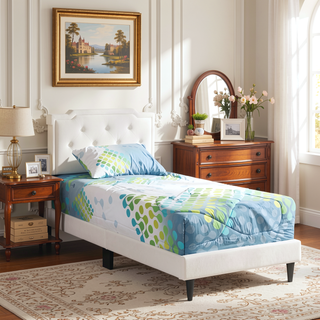 Sunvega Twin Bed Frame in Crisp White for Compact Living Areas