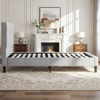 Sunvega Modern Channel Tufted Linen Upholstered Full Size Platform Bed Frame