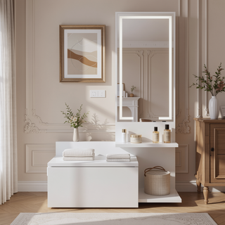 Sunvega Vienna 23.6" Wide Floating Mirror Console Table with 3-Tier Shelf