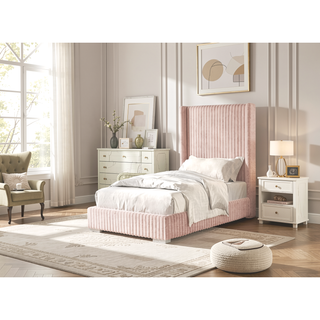 Sunvega Contemporary White Fur Chenille Fabric Mattress Ready Queen Size Bed