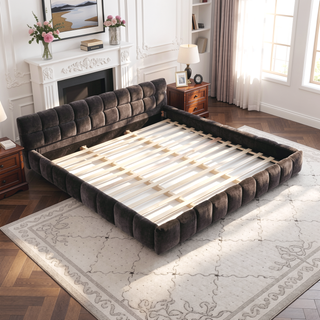 Sunvega King Size Upholstered Bed Frame with Thick Chenille Fabric Headboard